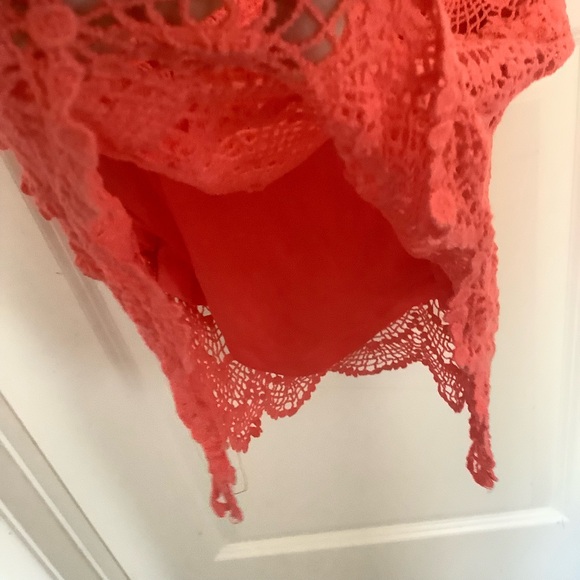 NWT American Rag Cie Lined Sleeveless Tiered Crochet Dress Size Small Hot Coral - Picture 4 of 8